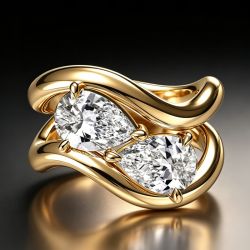 Golden Toi et Moi Pear Cut White Sapphire Engagement Ring