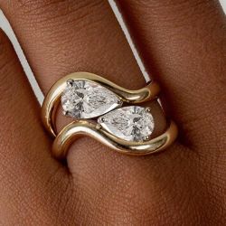 Golden Toi et Moi Pear Cut White Sapphire Engagement Ring