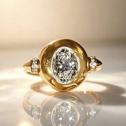 Golden Bezel Oval Cut White Sapphire Engagement Ring