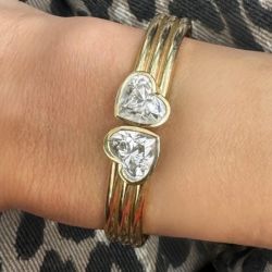 Golden Bezel Heart Cut White Sapphire Bangle Bracelet