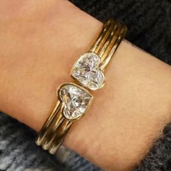 Golden Bezel Heart Cut White Sapphire Bangle Bracelet