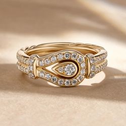 Golden Knot Design Round Cut White Sapphire Engagement Ring