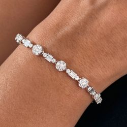 Halo Round & Baguette Cut White Sapphire Tennis Bracelet