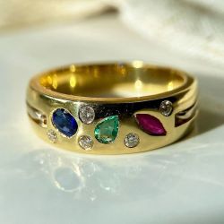 Golden Pear & Oval & Marquise Cut Multi Color Sapphire Half Eternity Wedding Band