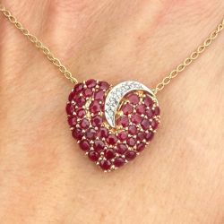 Two Tone Heart Round Cut Ruby & White Sapphire Pendant Necklace