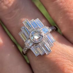 Bezel Round & Baguette Cut White Sapphire Engagement Ring