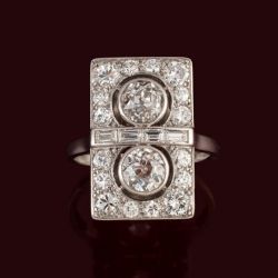 Halo Round & Baguette Cut White Sapphire Engagement Ring
