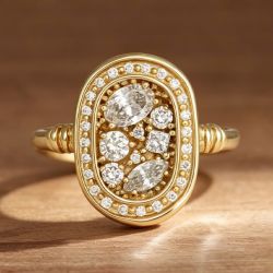 Halo Pave Setting Oval & Round & Marquise Cut White Sapphire Engagement Ring