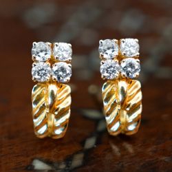 Golden Round Cut White Sapphire Hoop Earrings