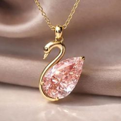 Golden Swan Design Pear Cut Pink Sapphire Pendant Necklace