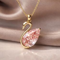 Golden Swan Design Pear Cut Pink Sapphire Pendant Necklace
