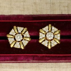 Golden Cluster Round Cut White Sapphire Stud Earrings