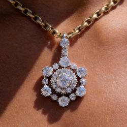 Two Tone Halo Round Cut White Sapphire Pendant Necklace