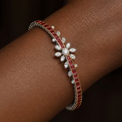 Two Tone Round & Marquise & Asscher Cut White & Ruby Sapphire Tennis Bracelet