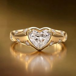 Golden Heart & Round Cut White Sapphire Engagement Ring