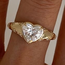 Golden Heart & Round Cut White Sapphire Engagement Ring