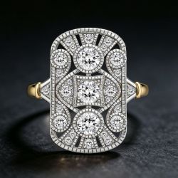 Two Tone Round Cut White Sapphire Art Deco Engagement Ring