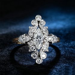 Two Tone Marquise & Round Cut White Sapphire Engagement Ring