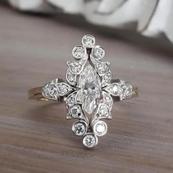 Two Tone Marquise & Round Cut White Sapphire Engagement Ring