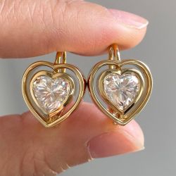 Golden Bezel Heart Cut White Sapphire Hoop Earrings