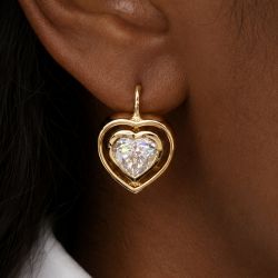 Golden Bezel Heart Cut White Sapphire Hoop Earrings