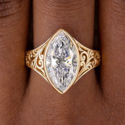 Golden Solitaire Marquise Cut White Sapphire Engagement Ring