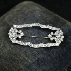 Milgrain Round Cut White Sapphire Frame Brooch Pin