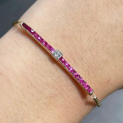 Two Tone Round & Princess Cut White & Ruby Sapphire Tennis Bracelet