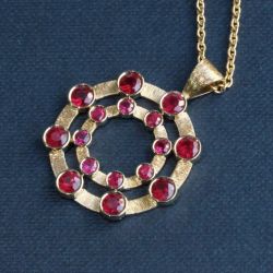 Golden Bezel Round Cut Ruby Sapphire Pendant Necklace
