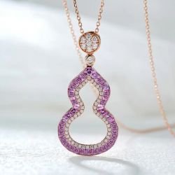 Rose Gold Gourd Baguette & Round Cut Pink & White Sapphire Pendant Necklace
