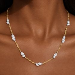 Two Tone Marquise & Pear & Round Cut White Sapphire Pendant Necklace