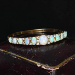 Golden Oval & Round Cut Opal & White Sapphire Bangle Bracelet