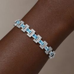 Baguette & Round Cut Aquamarine & White Sapphire Tennis Bracelet