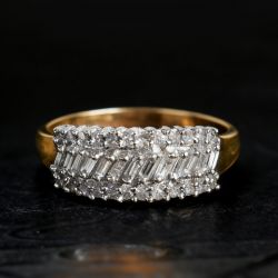 Two Tone Triple Row Baguette & Round Cut White Sapphire Half Eternity Wedding Band
