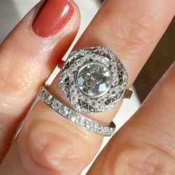 Open Work Bezel Round Cut White Sapphire Engagement Ring Sets