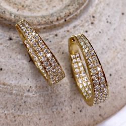 Golden Round Cut White Sapphire Hoop Earrings
