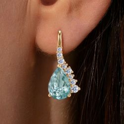 Golden Pear & Round Cut Aquamarine & White Sapphire Drop Earrings