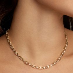Golden Round Cut White Sapphire Paperclip Tennis Necklace