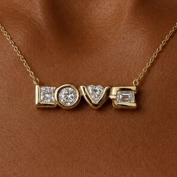 Golden Multi Cut White Sapphire LOVE Letter Pendant Necklace