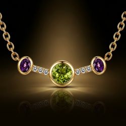 Golden Round & Oval Cut Peridot & Amethyst Sapphire Pendant Necklace