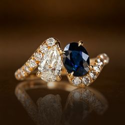 Bypass Pear & Oval Cut White & Blue Sapphire Engagement Ring