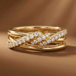 Golden Intertwined Round Cut White Sapphire Half Eternity Wedding Band Ring
