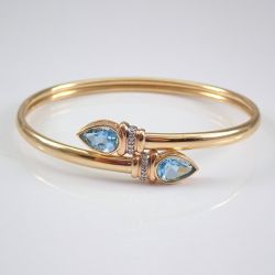 Bypass Pear & Round Cut Aquamarine & White Sapphire Bangle Bracelet