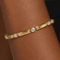 Golden Alternating Oval & Round Cut White Sapphire Tennis Bracelet