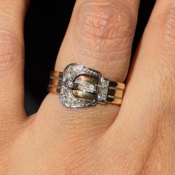Two Tone Buckle Round Cut White Sapphire Engagement Ring