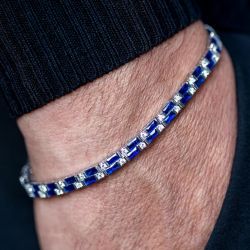 Baguette & Round Cut Blue & White Sapphire Tennis Bracelet