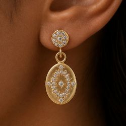 Golden Round Cut White Sapphire Drop Earrings