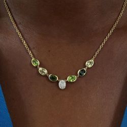 Bezel Oval & Round Cut Peridot & White Sapphire Pendant Necklace