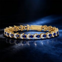 Golden Pear & Marquise Cut Blue & White Sapphire Tennis Bracelet