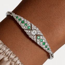 Milgrain Round & Asscher Cut White & Emerald Sapphire Tennis Bracelet